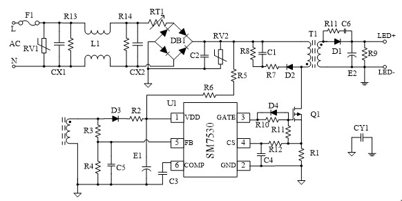 隔離型高功率因數【LED凈化燈】照明驅動方案SM7530 隔離型高功率因數【LED凈化燈】照明驅動方案SM7530